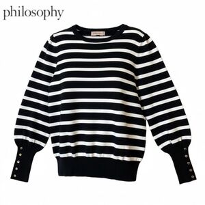 Philosophy Black & White Striped Sweater with Banded Cuffs & Gold Buttons, NEW
